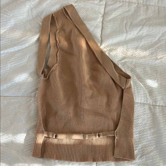 Tan Ribbed One-Shoulder Top - Picture 2 of 2